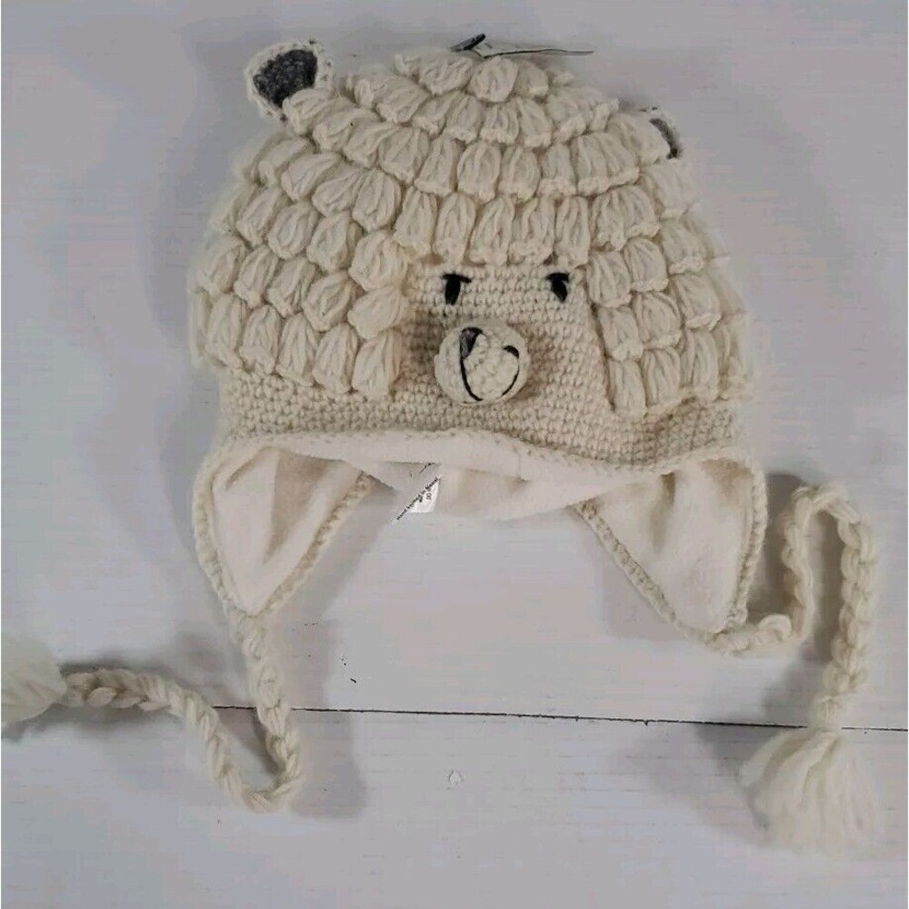 English Heritage Knit Wool Beanie Hat Alpaca Llama Ear Flap‎ Chin Tie Lined Tags